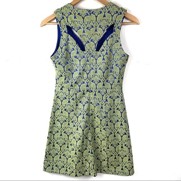 Astr Green & Blue Brocade Mini A Line Dress Sz S - Picture 2 of 8